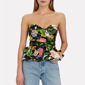 NWT Ronny Kobo Tara Top Black Floral Victorian Print Peplum Flowy Strapless Tube